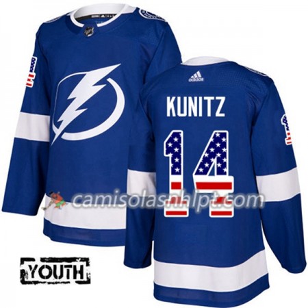 Camisola Tampa Bay Lightning Chris Kunitz 14 Adidas 2017-2018 Azul USA Flag Fashion Authentic - Criança